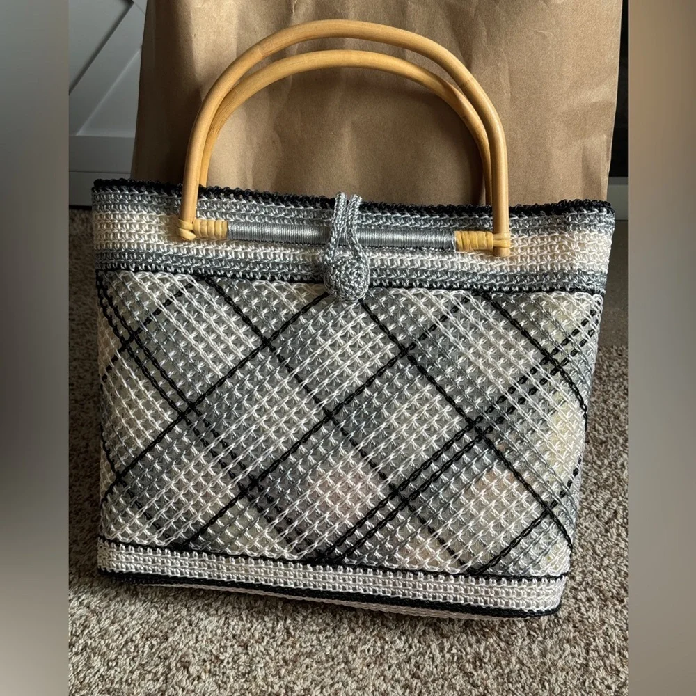 Elegant Woven‎ Handbag with Bamboo Handles